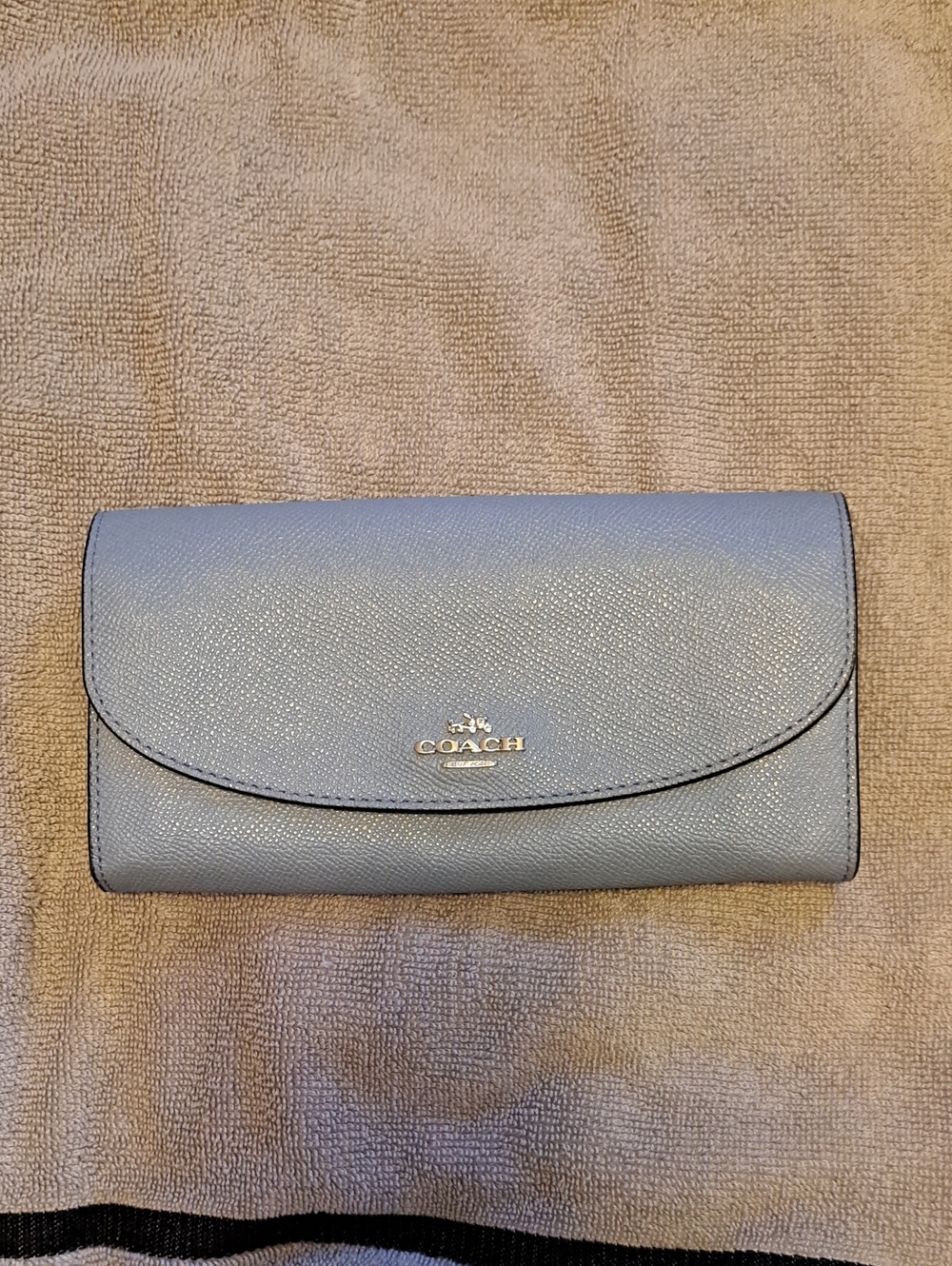 COACH Light Blue Saffiano Leather Continental Wallet